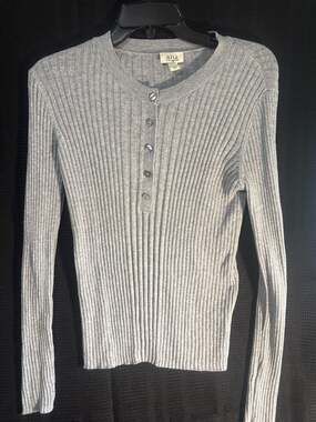 ANA A New Approach Women's Heather Grey Ribbed L
Sleeve Button Front Henley Top